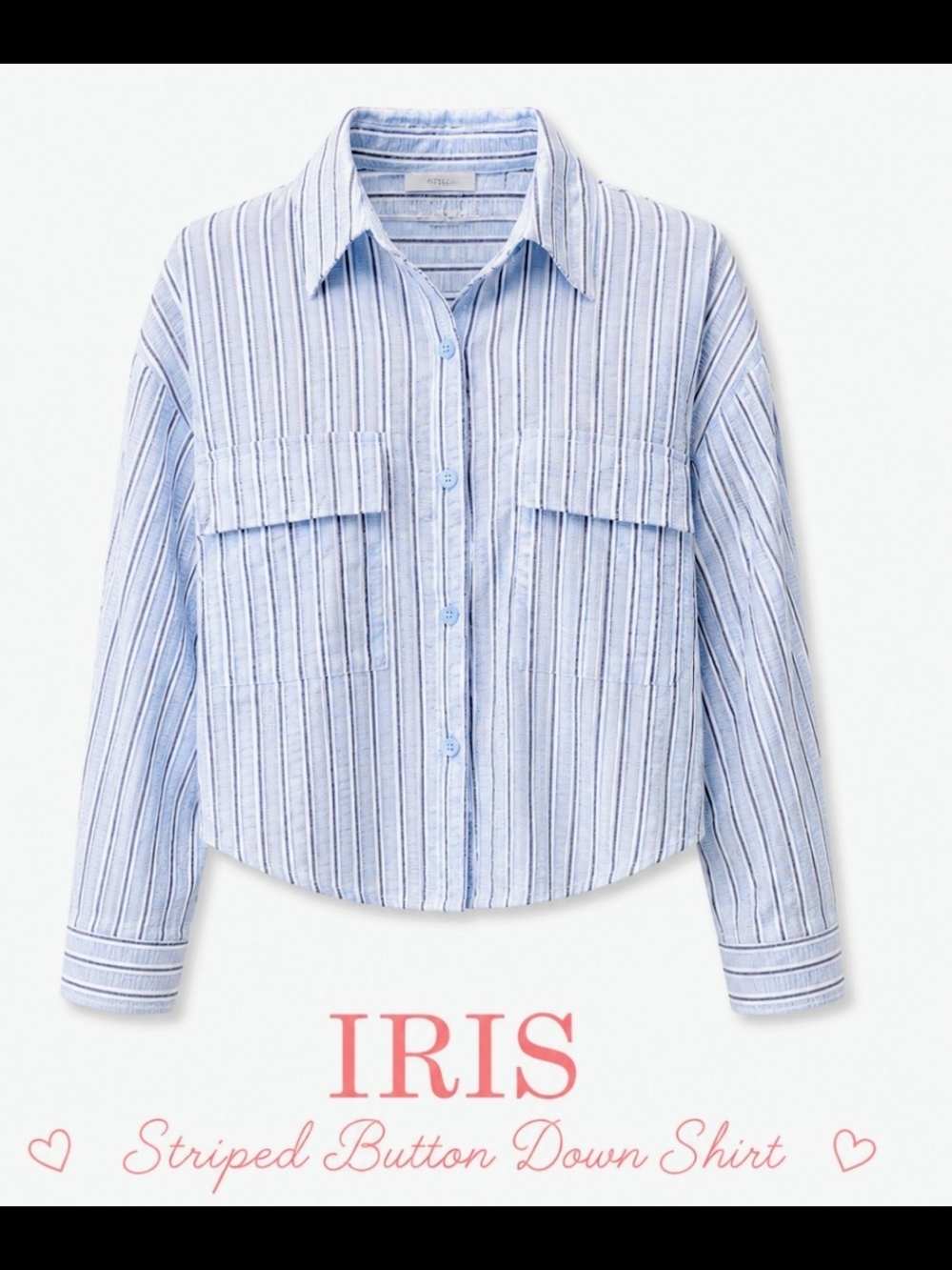 iris Light Blue and White Striped Crop Button-Up Shirt